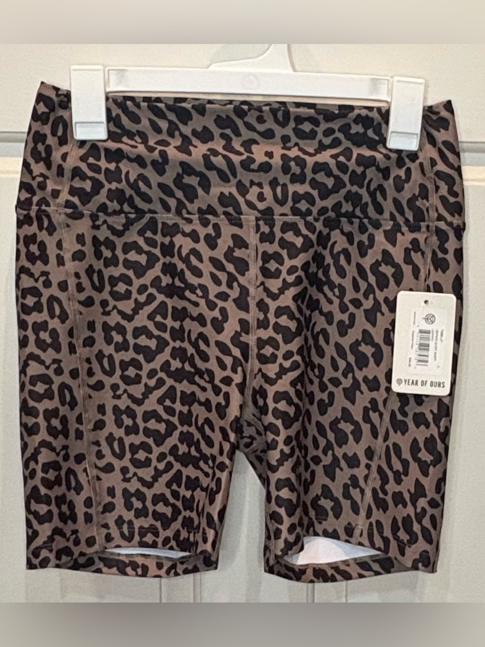 Year of Ours Women’s Leopard Print Biker Shorts Brown/Black Sz L Poly/Spandex